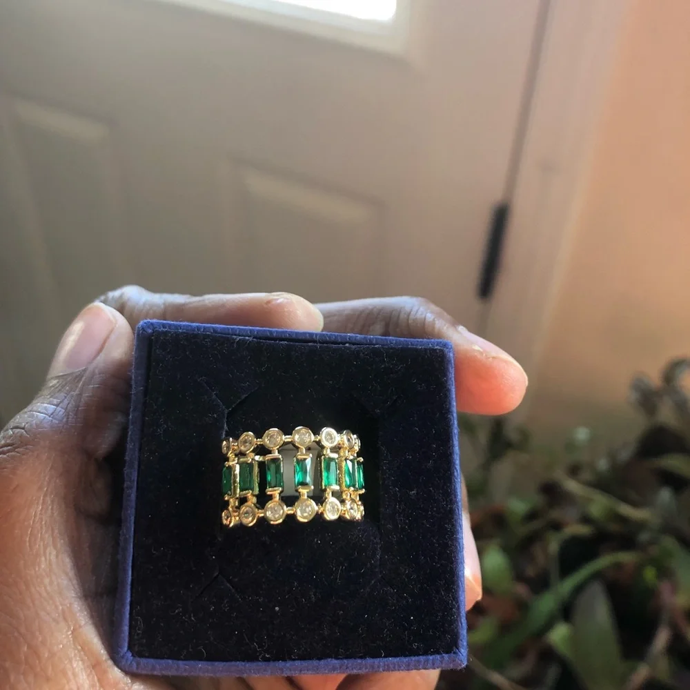 Gold plated emerald crystals ring size 7